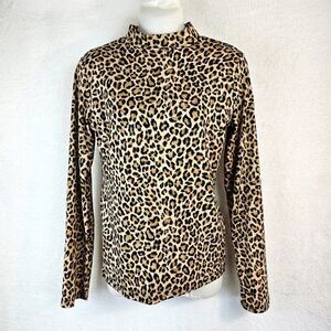 Olivia Rae Leopard Soft Touch Stretch Mock Neck Top Size L